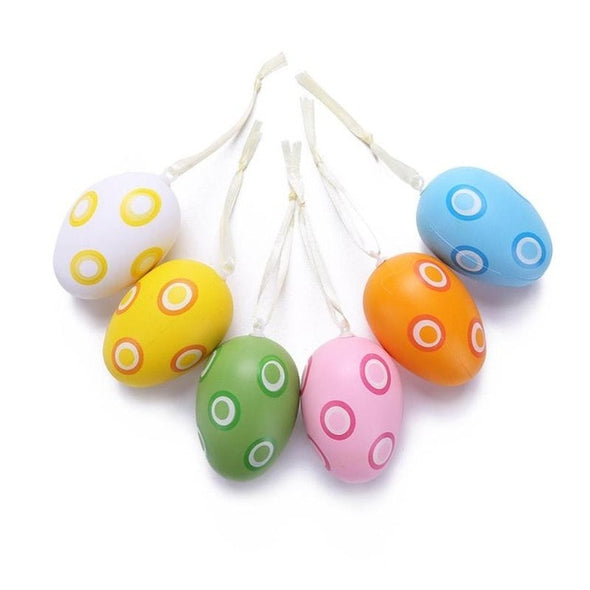 6pcs Plastic DIY Easter Egg Pendant Hand Painted Ornament Kids Gift Craft Toys for Children Easter Party Home Hotel Decor Gifts