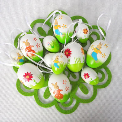 12pcs Easter Hand Painted Eggs Easter Toys Kids DIY Pendants Party Decorative Hand Craft Eggs Gift For Kid