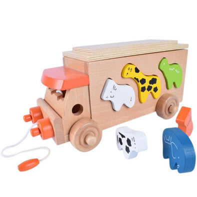 Animal Trailer Toy Bus Toy Hands-on Trailer Building Blocks Around Beads Learning Game Multi-color Kids Wooden Toys Around Beads